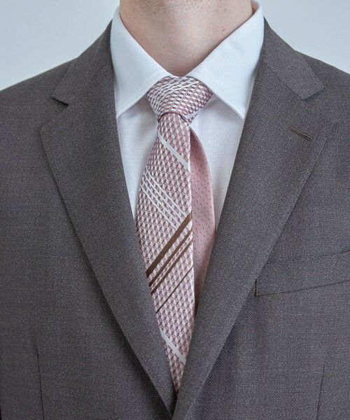 MEN'S BIGI / メンズビギ ネクタイ | チェックxドット柄シルクネクタイ（ピンク）