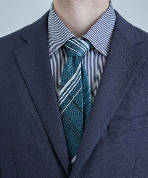 MEN'S BIGI / メンズビギ ネクタイ | チェックxドット柄シルクネクタイ（ターコイズ）