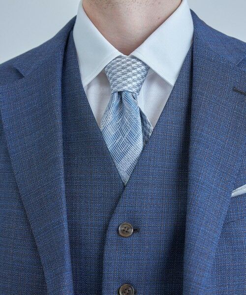 MEN'S BIGI / メンズビギ ネクタイ | ジオメトリック柄xシャドー千鳥柄シルクネクタイ（ブルー）