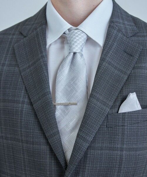 MEN'S BIGI / メンズビギ ネクタイ | ジオメトリック柄xシャドー千鳥柄シルクネクタイ（シルバー）