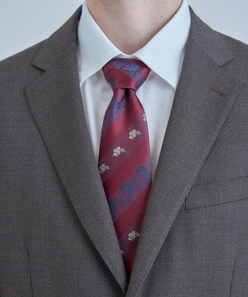 MEN'S BIGI / メンズビギ ネクタイ | 【TIE YOUR TIE /タイユアタイ】フローラルシャドーストライプ柄ネクタイ（ボルドー）