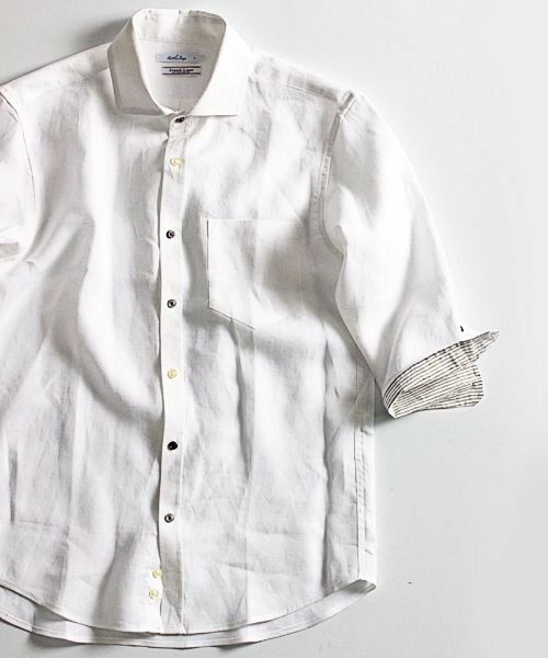 MEN'S BIGI / メンズビギ シャツ・ブラウス | フレンチリネン七分袖シャツ（ホワイト系）