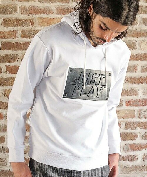 MEN'S BIGI / メンズビギ スウェット | 【JUST PLAY】半ラバープリント＋エンボス加工プルオーバーパーカ | 詳細7