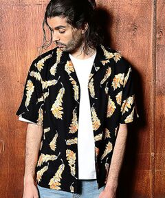 MEN'S BIGI / メンズビギ シャツ・ブラウス | 総柄フェザープリントオープンカラー半袖シャツ