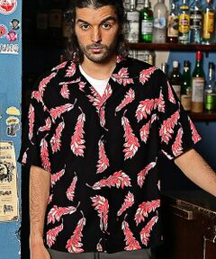 MEN'S BIGI / メンズビギ シャツ・ブラウス | 総柄フェザープリントオープンカラー半袖シャツ