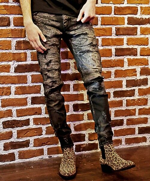 MEN'S BIGI / メンズビギ デニムパンツ | スリムストレートクラッシュ&リペア加工デニム | 詳細3