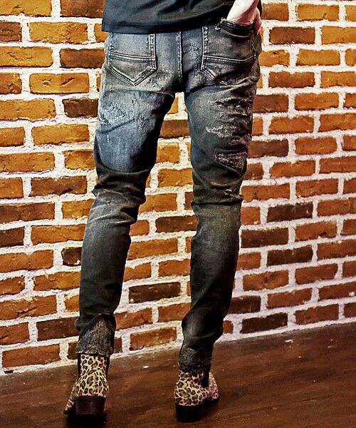 MEN'S BIGI / メンズビギ デニムパンツ | スリムストレートクラッシュ&リペア加工デニム | 詳細5
