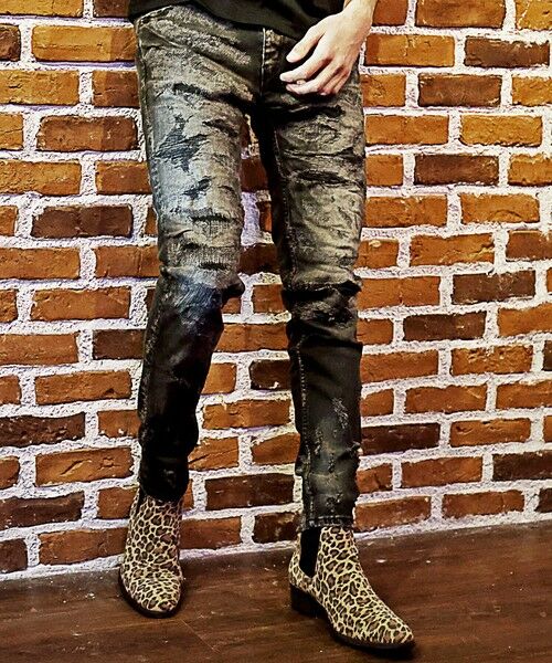 MEN'S BIGI / メンズビギ デニムパンツ | スリムストレートクラッシュ&リペア加工デニム（ブラック）