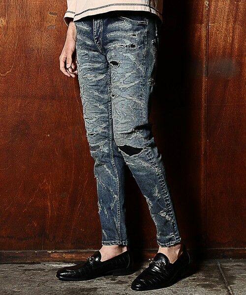 MEN'S BIGI / メンズビギ デニムパンツ | スリムストレートクラッシュ&リペア加工デニム | 詳細6