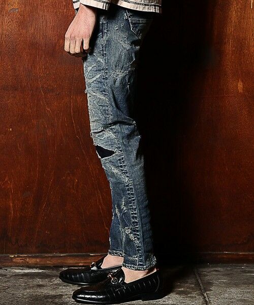 MEN'S BIGI / メンズビギ デニムパンツ | スリムストレートクラッシュ&リペア加工デニム | 詳細8