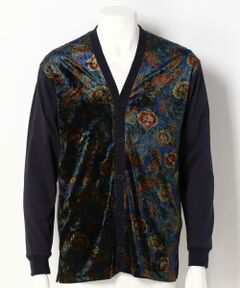 MEN'S BIGI / メンズビギ カーディガン・ボレロ | スムース×ベロアペイズリー柄カーディガン