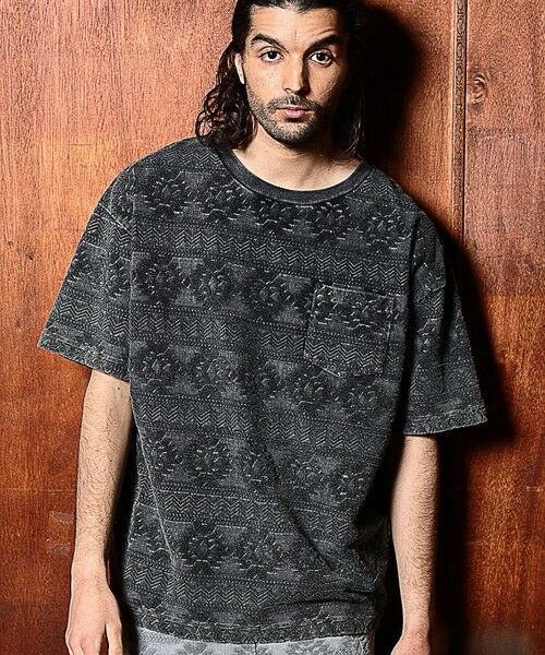 MEN'S BIGI / メンズビギ Tシャツ | 【セットアップ対応】ピグメントバイオパイルジャガードTシャツ（ブラック）