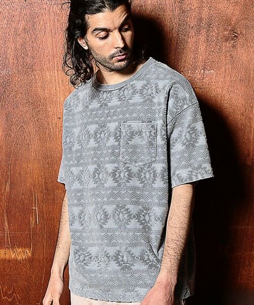 MEN'S BIGI / メンズビギ Tシャツ | 【セットアップ対応】ピグメントバイオパイルジャガードTシャツ（ブルー）