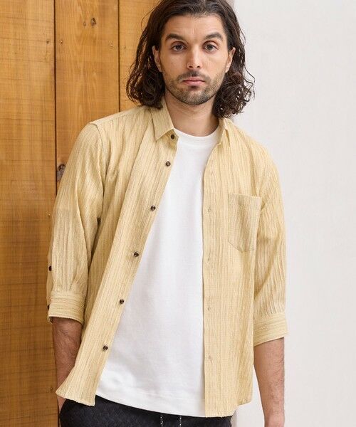 MEN'S BIGI / メンズビギ シャツ・ブラウス | ワッシャーチェック七分袖シャツ（ベージュ）