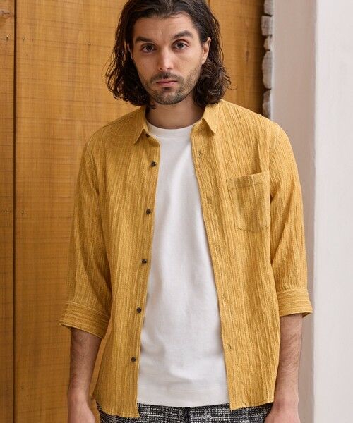 MEN'S BIGI / メンズビギ シャツ・ブラウス | ワッシャーチェック七分袖シャツ（イエロー）