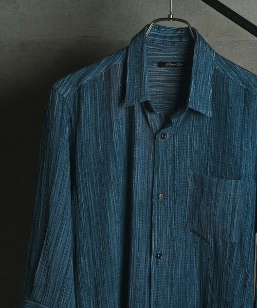 MEN'S BIGI / メンズビギ シャツ・ブラウス | ワッシャーチェック七分袖シャツ（ブルー）