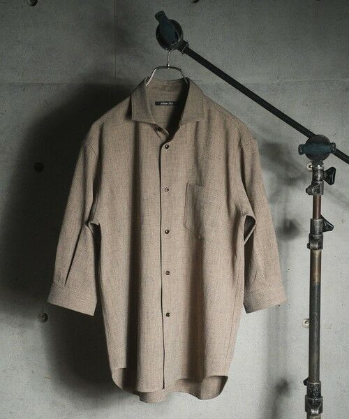 MEN'S BIGI / メンズビギ シャツ・ブラウス | リネンライクヘリンボンワイドカラー七分袖シャツ | 詳細1