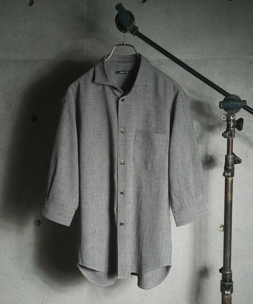 MEN'S BIGI / メンズビギ シャツ・ブラウス | リネンライクヘリンボンワイドカラー七分袖シャツ | 詳細4