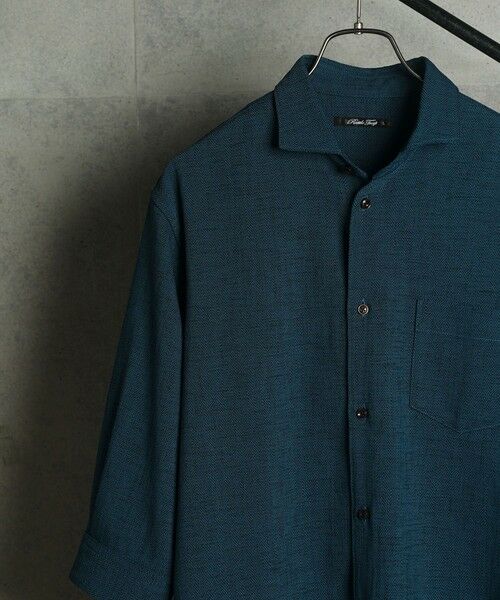 MEN'S BIGI / メンズビギ シャツ・ブラウス | リネンライクヘリンボンワイドカラー七分袖シャツ（ネイビー）