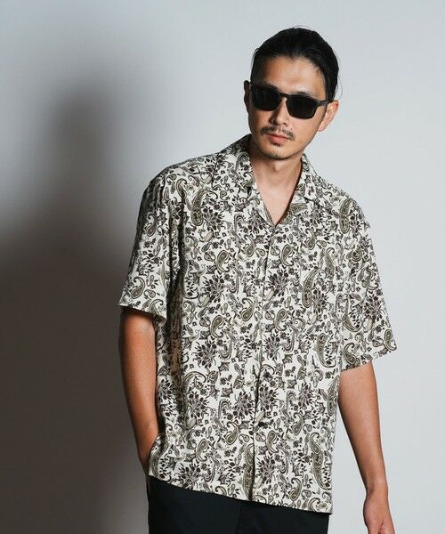 MEN'S BIGI / メンズビギ シャツ・ブラウス | フラワーペイズリープリントオープンカラーシャツ（オフホワイト系）