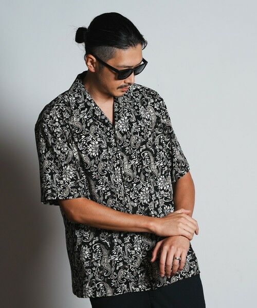 MEN'S BIGI / メンズビギ シャツ・ブラウス | フラワーペイズリープリントオープンカラーシャツ（ブラック系）