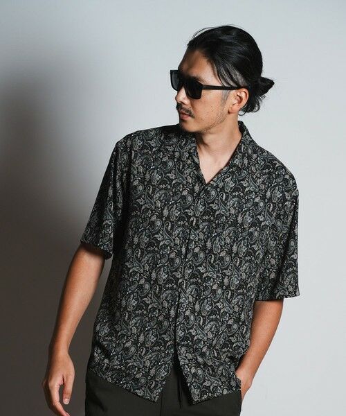MEN'S BIGI / メンズビギ シャツ・ブラウス | ペイズリープリントオープンカラーシャツ（ブラック系）
