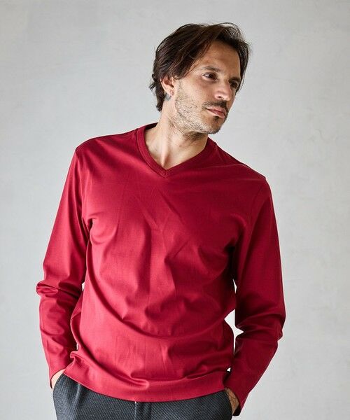 MEN'S BIGI / メンズビギ Tシャツ | シルケットポンチVネックT（ボルドー）