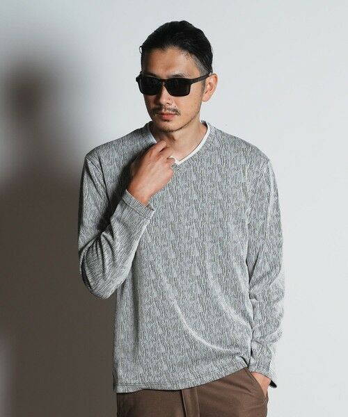 MEN'S BIGI / メンズビギ Tシャツ | ジャガードレイヤードVネック（ホワイト）