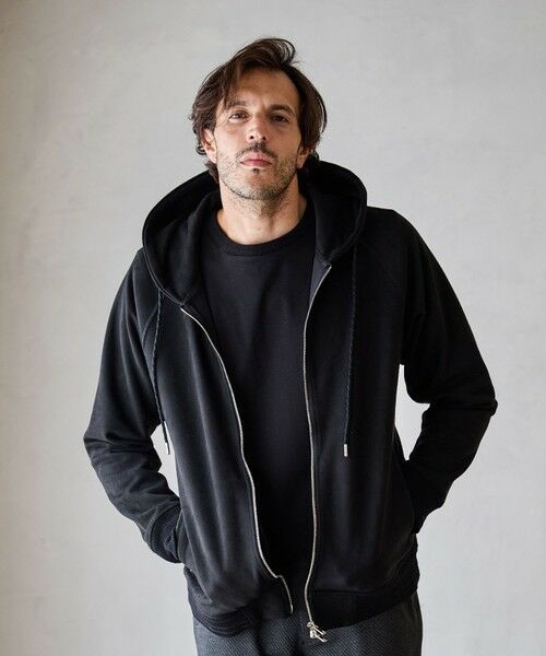 MEN'S BIGI / メンズビギ スウェット | フェイクスエードZIPUPパーカー（ブラック）