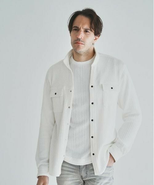 MEN'S BIGI / メンズビギ シャツ・ブラウス | 膨れストライプジャガードショートスタンドカラーシャツブルゾン（オフホワイト）