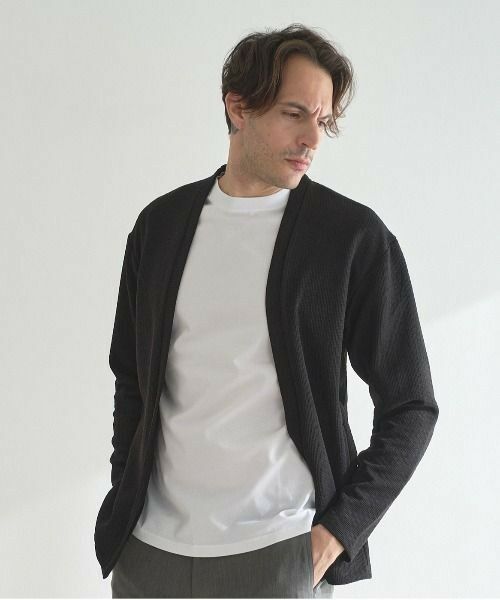 MEN'S BIGI / メンズビギ ニット・セーター | ジャガードボタンレスカーデガン（ブラック）