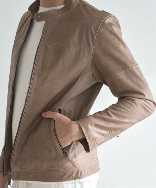 MEN'S BIGI / メンズビギ レザーブルゾン・ジャケット | ラムベジタブルレザーシングルライダース | 詳細9