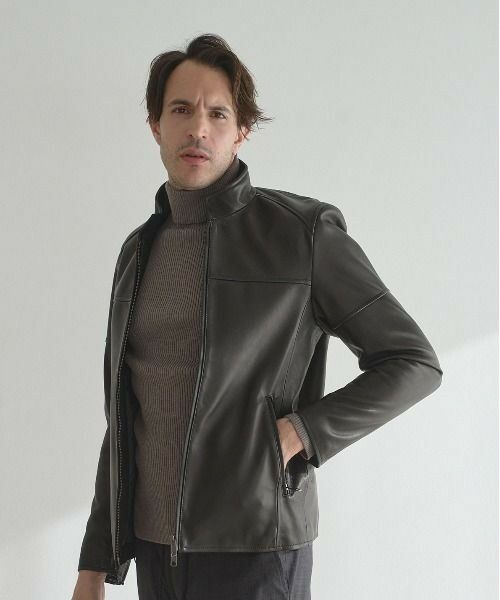 MEN'S BIGI / メンズビギ ブルゾン | ラムベジタブル/ラムネイキッドレザースタンドジップブルゾン（ブラック）