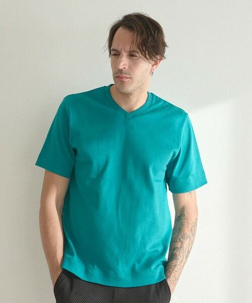 MEN'S BIGI / メンズビギ Tシャツ | シルケットスムースVネックTシャツ（グリーン）