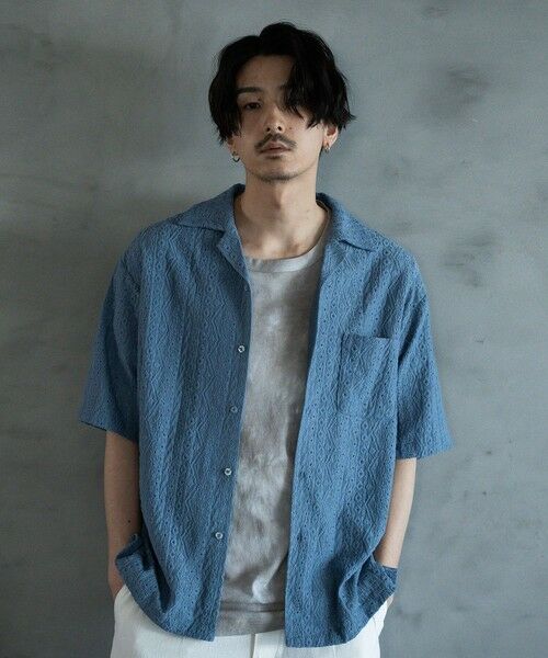 MEN'S BIGI / メンズビギ シャツ・ブラウス | エンブロイダリーシレーオープンカラーシャツ（サックス）