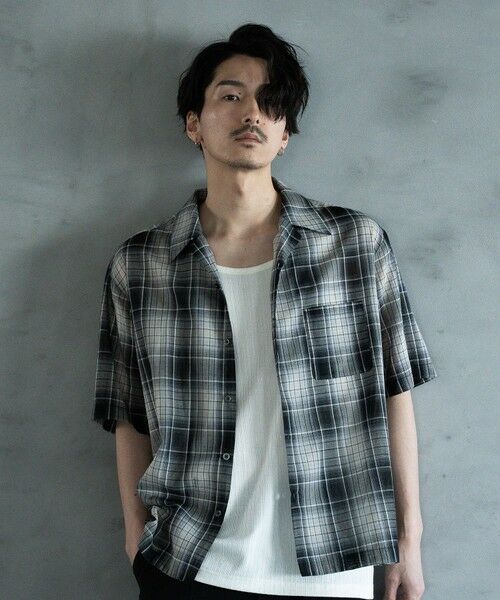MEN'S BIGI / メンズビギ シャツ・ブラウス | オープンカラーアメリカンチェックシャツ（ブラック系）
