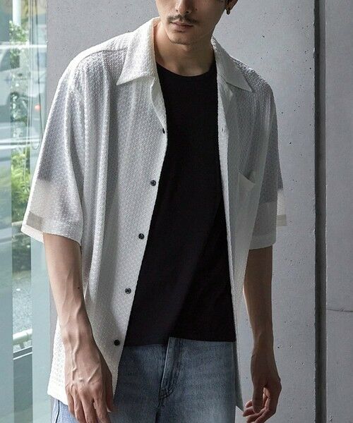 MEN'S BIGI / メンズビギ シャツ・ブラウス | ドビージャガードジャージーオープンカラーシャツ（ホワイト）