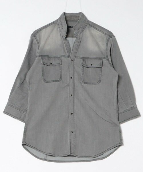 MEN'S BIGI / メンズビギ シャツ・ブラウス | スタンドカラー BDUミリタリー デニム シャツ　3/4スリーブVer.（ライトグレー）