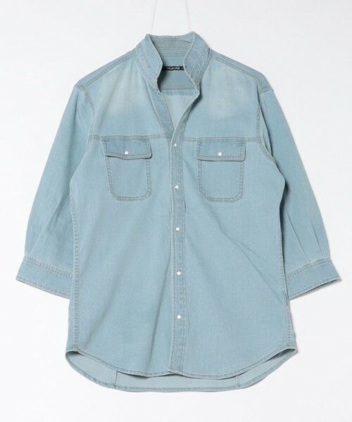 MEN'S BIGI / メンズビギ シャツ・ブラウス | スタンドカラー BDUミリタリー デニム シャツ　3/4スリーブVer.（ライトブルー）