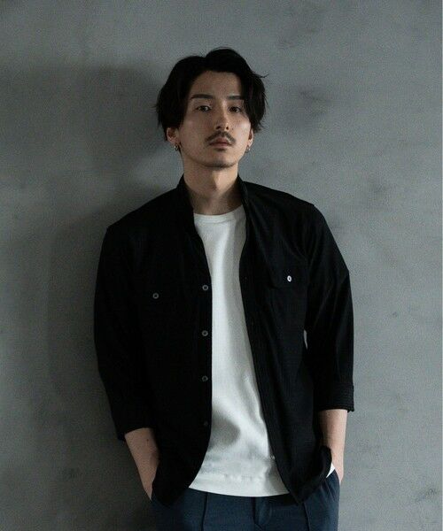 MEN'S BIGI / メンズビギ シャツ・ブラウス | スタンドカラー BDUミリタリーシャツ　3/4スリーブVer.（ブラック）