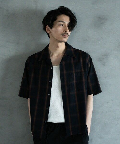 MEN'S BIGI / メンズビギ シャツ・ブラウス | オープンカラーオンブレーチェックシャツ（ネイビー系）