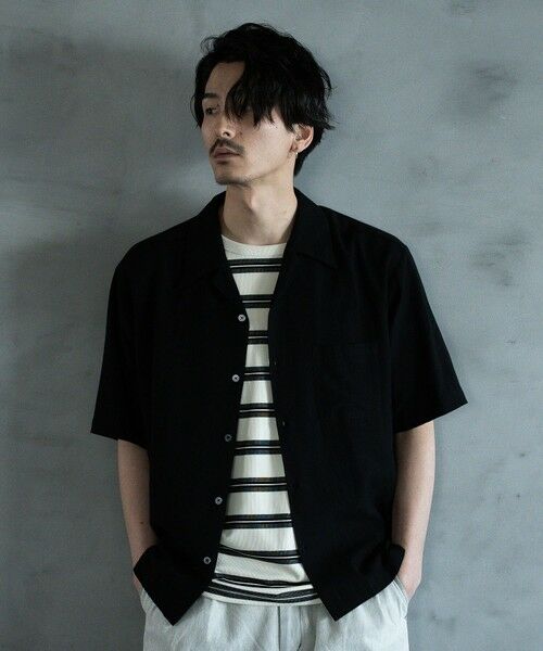 MEN'S BIGI / メンズビギ シャツ・ブラウス | 麻レーヨンオープンカラーショートスリーブシャツ（ブラック）