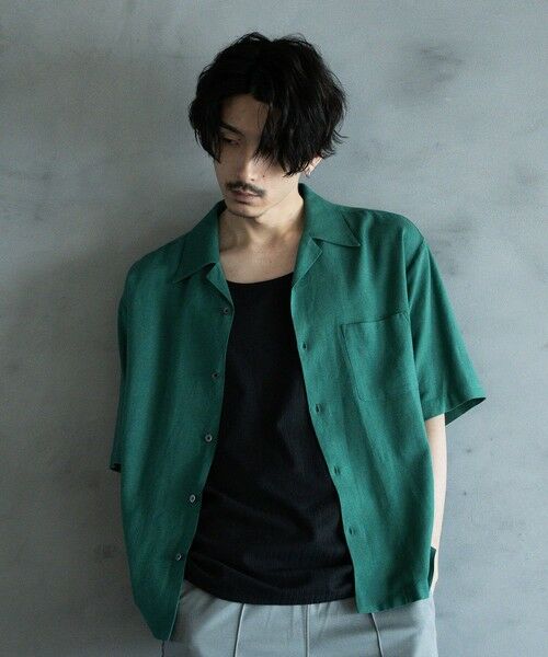 MEN'S BIGI / メンズビギ シャツ・ブラウス | 麻レーヨンオープンカラーショートスリーブシャツ（グリーン）