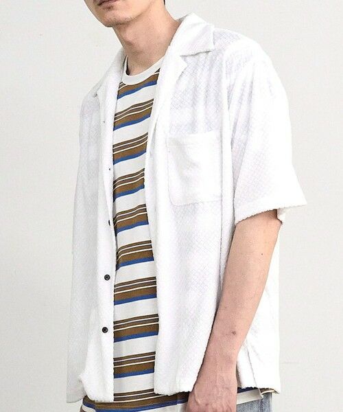 MEN'S BIGI / メンズビギ シャツ・ブラウス | パイルチェックオープンカラー半袖シャツ（ホワイト）