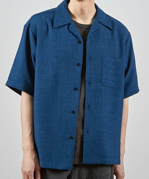 MEN'S BIGI / メンズビギ シャツ・ブラウス | ワッフルカチオンオープンカラー半袖シャツ（ダークブルー）