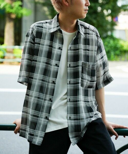 MEN'S BIGI / メンズビギ シャツ・ブラウス | チェックシアールーズ半袖シャツ（ブラック系）