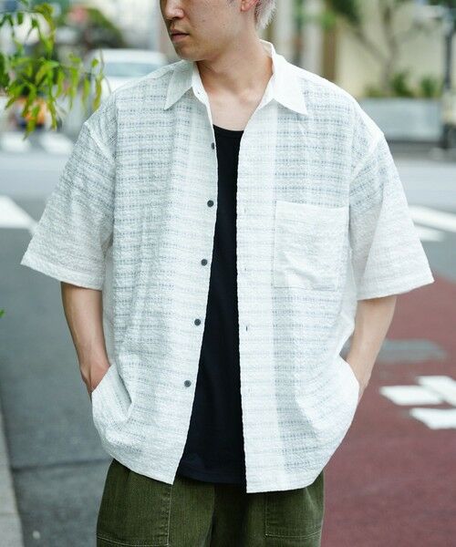 MEN'S BIGI / メンズビギ シャツ・ブラウス | ドビーチェックシアールーズ半袖シャツ（ホワイト）