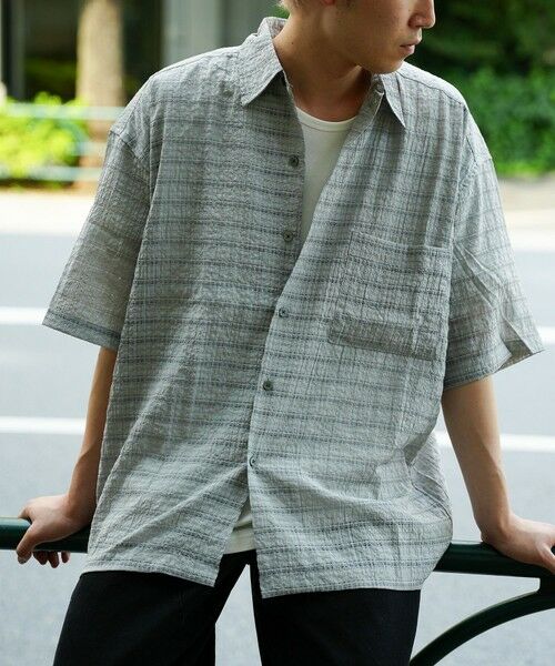 MEN'S BIGI / メンズビギ シャツ・ブラウス | ドビーチェックシアールーズ半袖シャツ（ライトグレー）