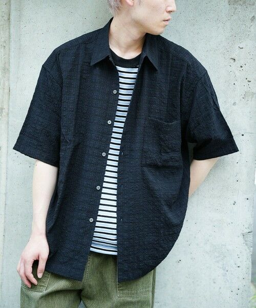 MEN'S BIGI / メンズビギ シャツ・ブラウス | ドビーチェックシアールーズ半袖シャツ（ブラック）