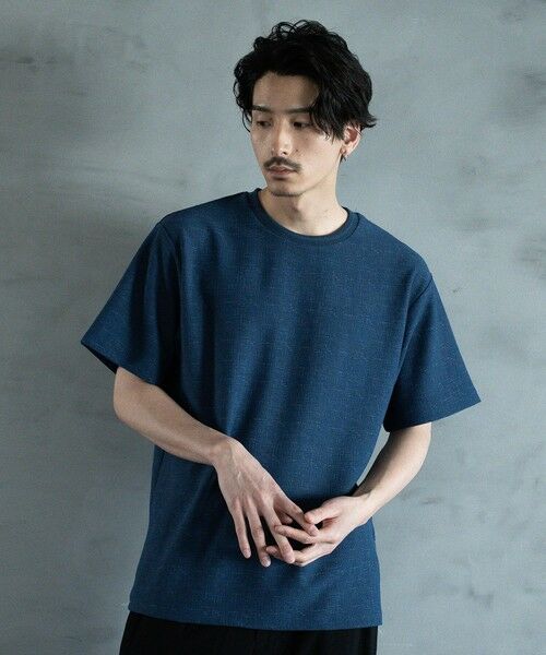 MEN'S BIGI / メンズビギ Tシャツ | ランダムメッシュ ジャガード Tシャツ（ネイビー）